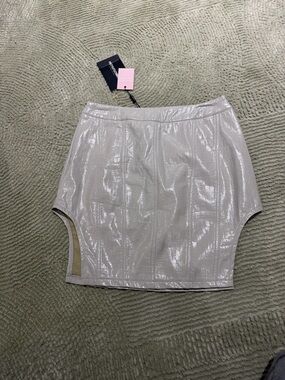 PrettyLittleThing Iridescent Silver Faux-Leather Mini Skirt